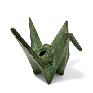Vintage Saegusa Sotaro Japanese Cast Iron Origami Crane Incense Burner Signed